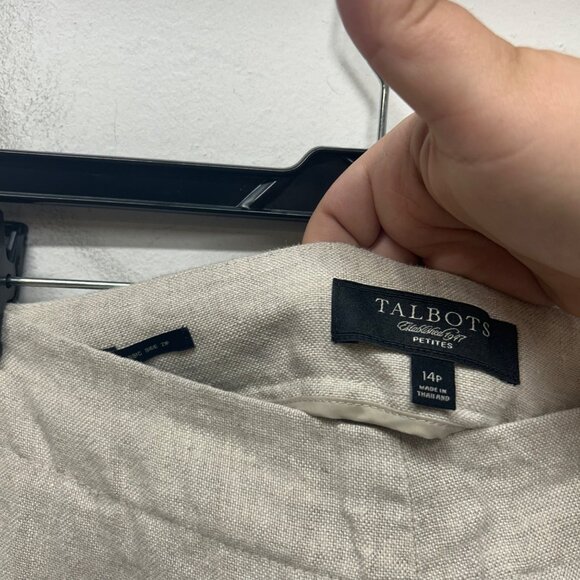 Talbots Natural Linen Pants 14P Classic Side Zip Cropped Lightweight - Picture 4 of 12